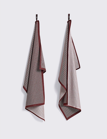 Hay Grid Tea Towel Set - Bordeaux