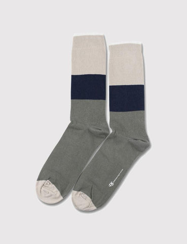 Democratique Block Party Socks - Army Green/Sand/Navy