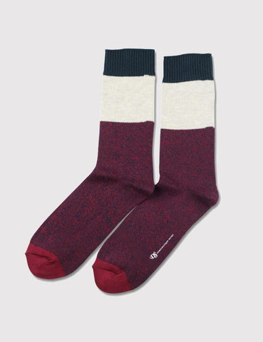 Democratique Relax Block Socks - Navy/Red Wine/Off White