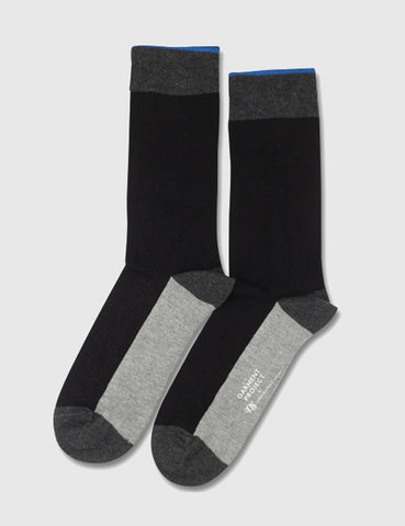 Democratique x Garment Project Double Block Socks - Black/Grey/Blue