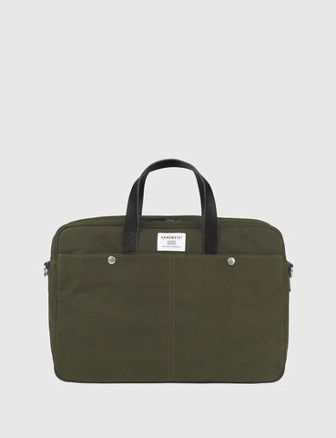 Sandqvist Mats Waxed Briefcase (Canvas) - Olive Green